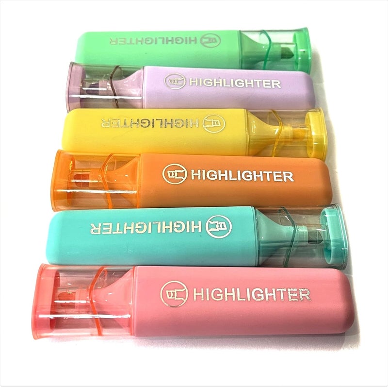 Definite أرت باتيل شيدز هايلايتر كبير للمكتب والكلية والمدرسة لتسليط الضوء على الملاحظات بألوان الأزرق والأخضر والوردي والبنفسجي والأصفر والبرتقالي (هايلايتر باستيل، عبوة من 6) - Image 4