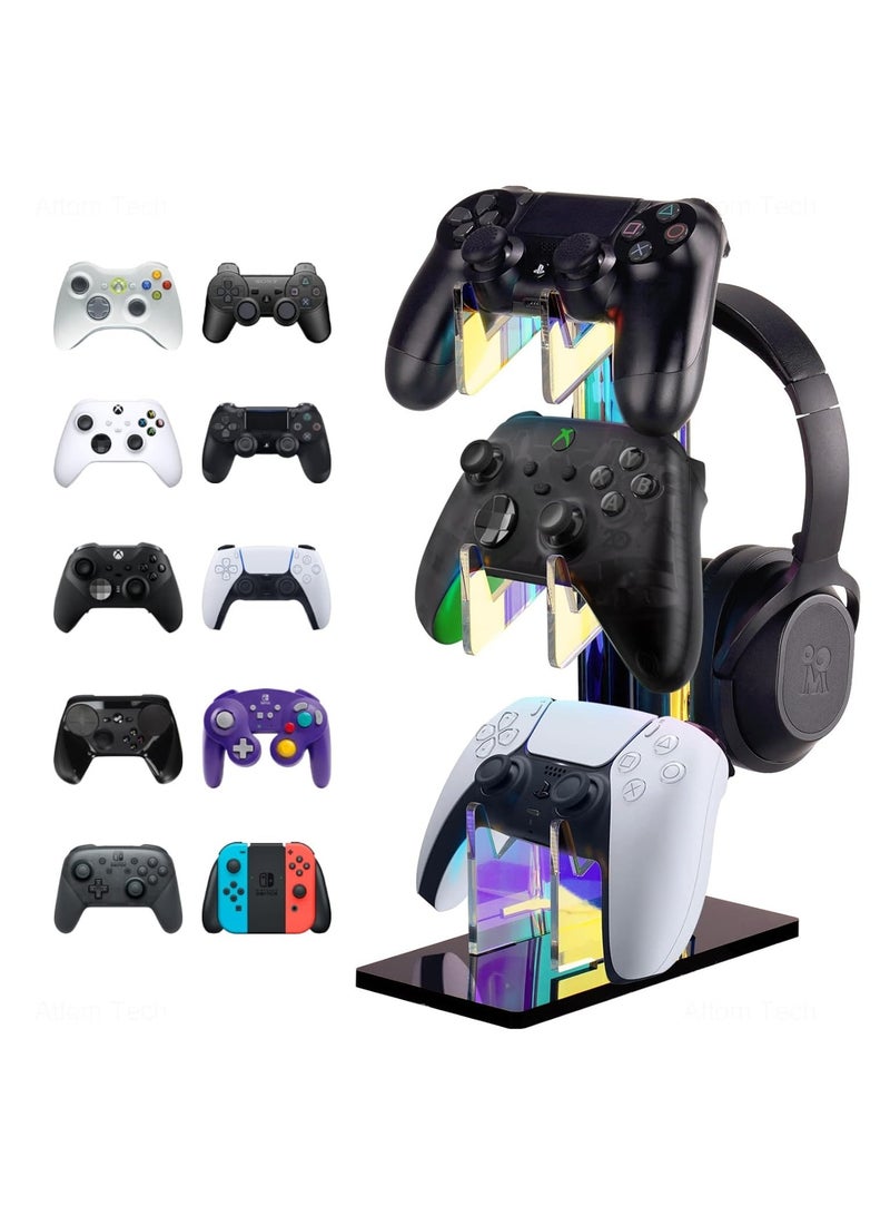 Iridescent Acrylic Multi-Tier Universal Game Controller Headset Holder Stand for PS5 Xbox ONE Switch Colorful Controller Stand Gaming Accessories Anti-Slip Stable Headphone Holder (3-Tier) - Image 1