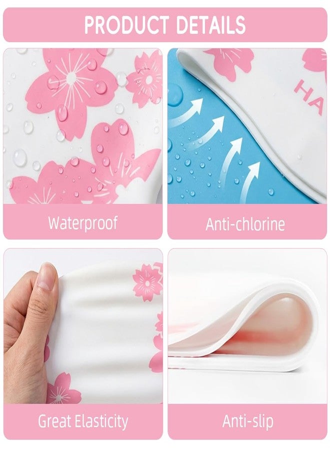 Proberos® Swimming Cap for Women & Girls, Waterproof Silicone, Pressure-Free Fit Swim Cap, Long Hair Swimming Head Cap, Wrinkle-Free Women Swim Pool Cap for Long Hair, Floral Prints - Image 3