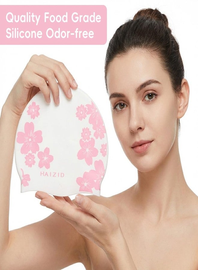 Proberos® Swimming Cap for Women & Girls, Waterproof Silicone, Pressure-Free Fit Swim Cap, Long Hair Swimming Head Cap, Wrinkle-Free Women Swim Pool Cap for Long Hair, Floral Prints - Image 4