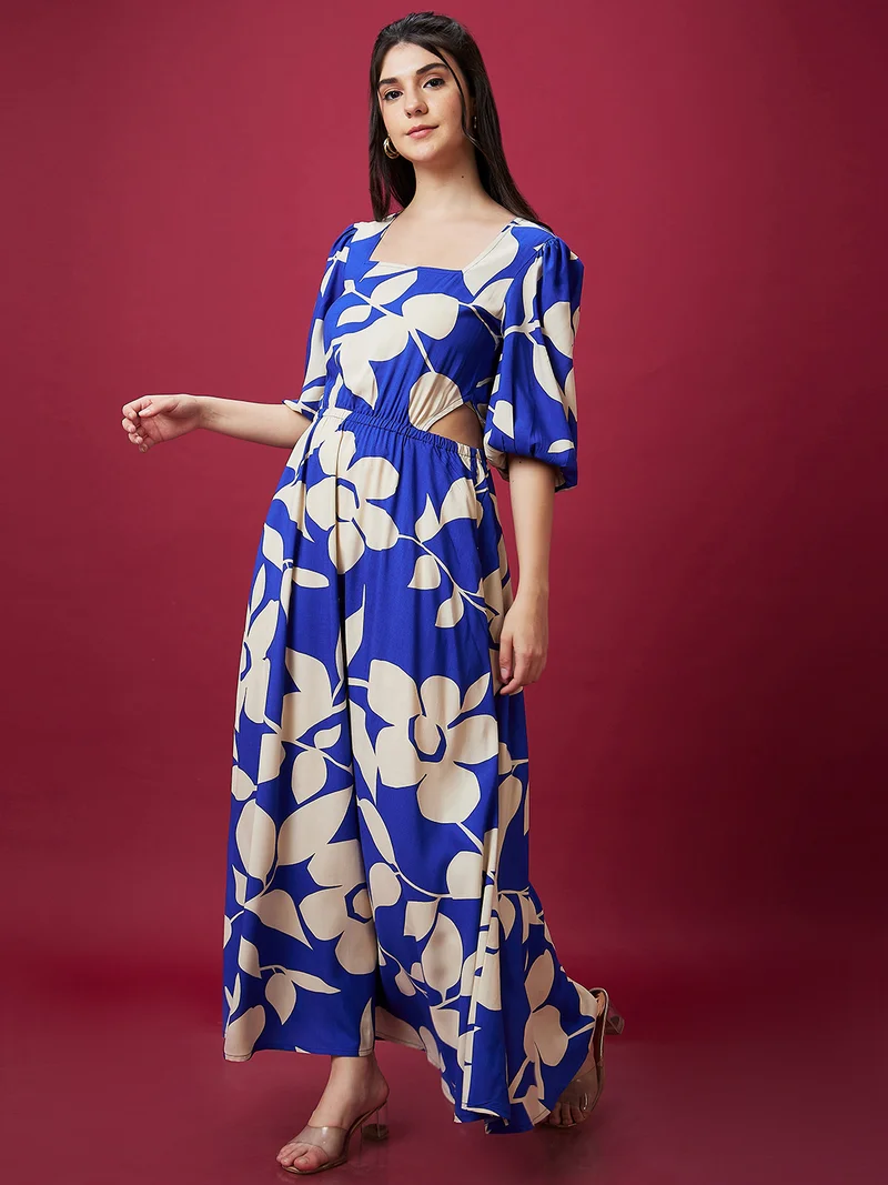 globus Women Floral Printed Square Neck Cut-Outs Maxi Dress