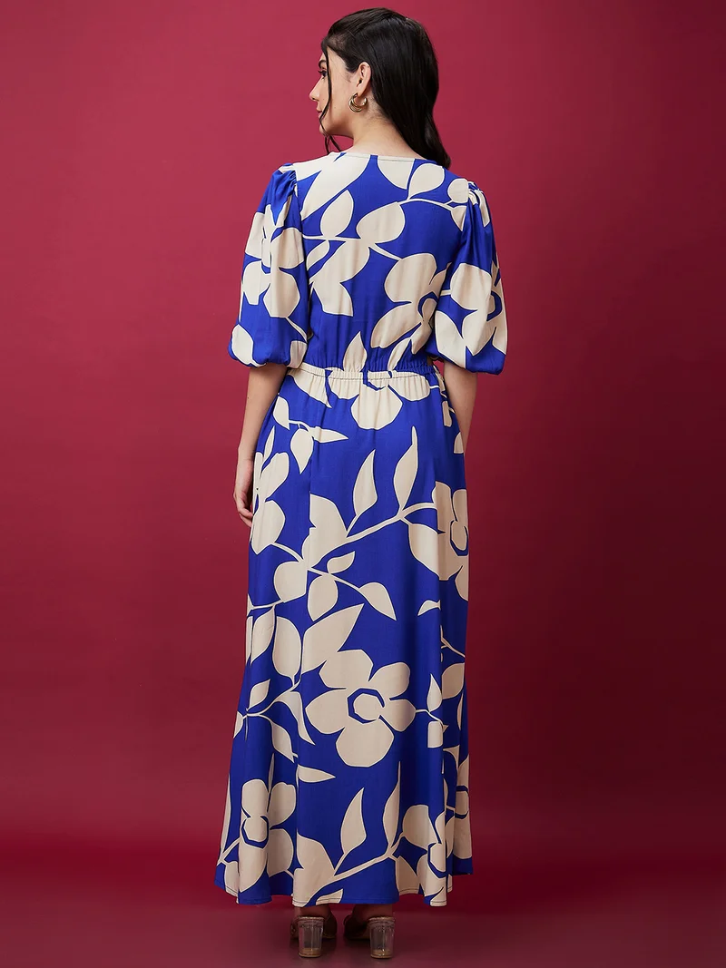 globus Women Floral Printed Square Neck Cut-Outs Maxi Dress