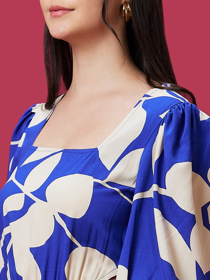 globus Women Floral Printed Square Neck Cut-Outs Maxi Dress