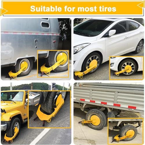 TURNART Universal Wheel Lock Anti Theft for Cars SUV Camper Trailer, 3 Keys, 1 Crank, Yellow - Image 2
