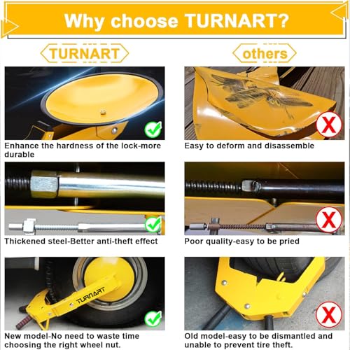 TURNART Universal Wheel Lock Anti Theft for Cars SUV Camper Trailer, 3 Keys, 1 Crank, Yellow - Image 3