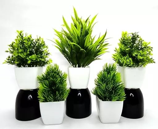 KanRaj Plastic Set of 5 Artificial Plant for Home Decor Green