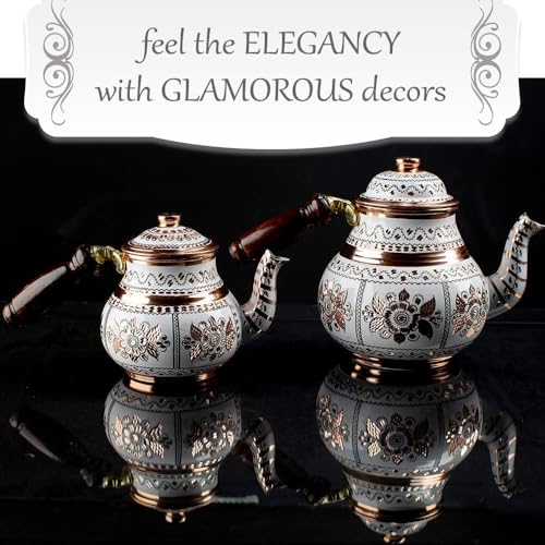 Vissmarta Handmade Copper Turkish Teapot Tea Kettle Pots Set for Stove Top Stovetop Decorative Infuser Vintage Antique Arabic Farmhouse Tray Cups Serving Party Moroccan Decor Style Persian Kitchen Fancy Gift - Image 3
