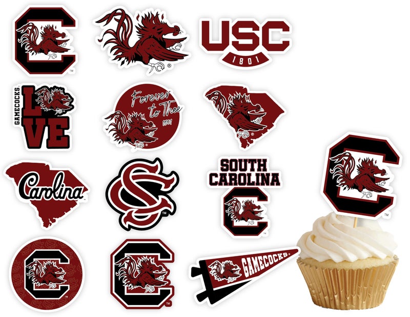 PartyKandy South Carolina Gamecocks Cupcake Toppers (24 Pcs) South Carolina University Party Supplies for Football  Birthday Gift  Graduation Party Decorations (South Carolina Gamecocks) - Image 1