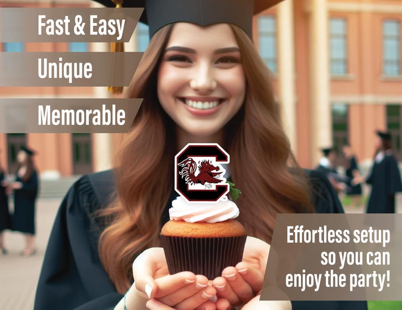 PartyKandy South Carolina Gamecocks Cupcake Toppers (24 Pcs) South Carolina University Party Supplies for Football  Birthday Gift  Graduation Party Decorations (South Carolina Gamecocks) - Image 3