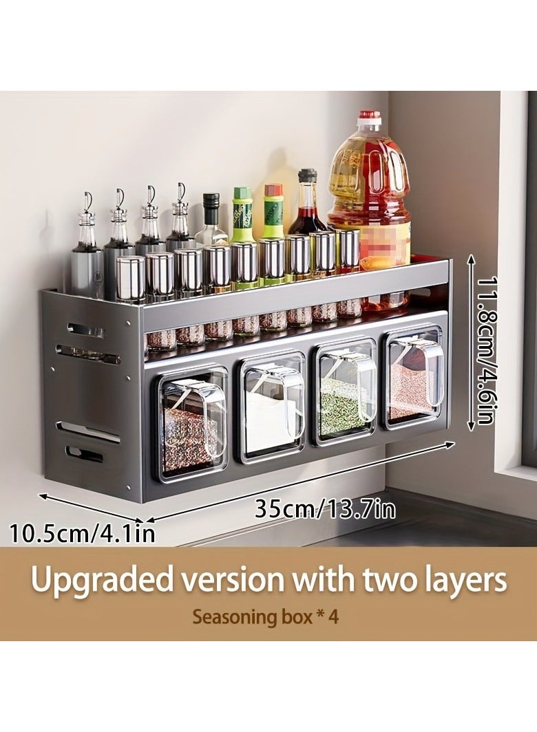 XiuWoo Wall Mount Stainless Steel Spice Rack Organizer with Hanging Shelves and Spice Jars Multi-Functional Kitchen Storage Set - Image 3