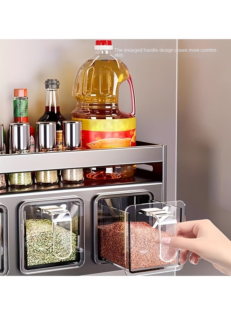 XiuWoo Wall Mount Stainless Steel Spice Rack Organizer with Hanging Shelves and Spice Jars Multi-Functional Kitchen Storage Set - Image 2