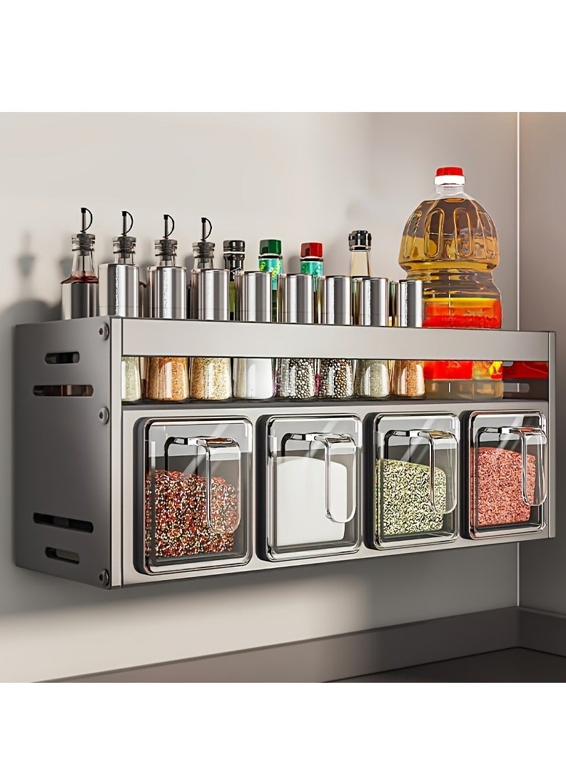 XiuWoo Wall Mount Stainless Steel Spice Rack Organizer with Hanging Shelves and Spice Jars Multi-Functional Kitchen Storage Set - Image 5