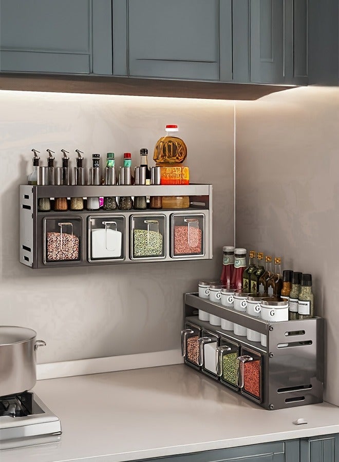 XiuWoo Wall Mount Stainless Steel Spice Rack Organizer with Hanging Shelves and Spice Jars Multi-Functional Kitchen Storage Set - Image 1