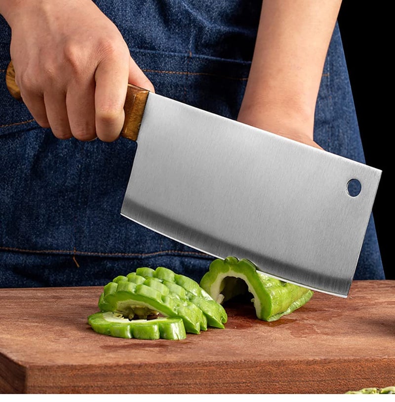 Eletree Meat Cleaver 7 inch Stainless Steel Meat Cleaver Knife High Carbon Professional Chopping Cutting Vegetables Big Butcher Ultra Sharp - Image 4