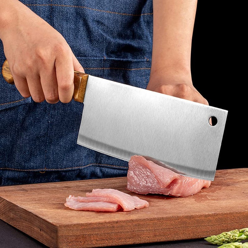 Eletree Meat Cleaver 7 inch Stainless Steel Meat Cleaver Knife High Carbon Professional Chopping Cutting Vegetables Big Butcher Ultra Sharp - Image 2