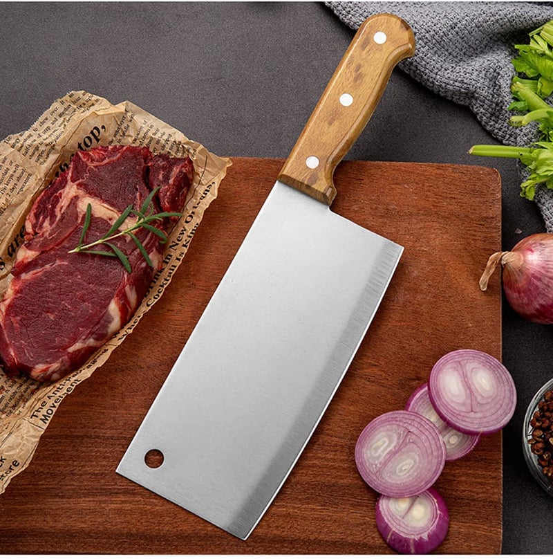Eletree Meat Cleaver 7 inch Stainless Steel Meat Cleaver Knife High Carbon Professional Chopping Cutting Vegetables Big Butcher Ultra Sharp - Image 5