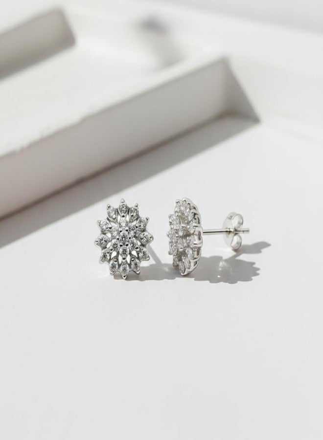 Parnika 925 Sterling Silver CZ Stud Earrings for Women & Girls | Round Halo Cubic Zirconia Tops | - Image 2