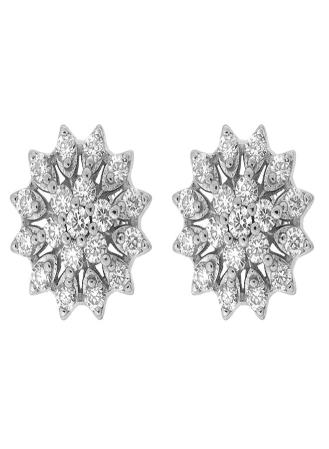 Parnika 925 Sterling Silver CZ Stud Earrings for Women & Girls | Round Halo Cubic Zirconia Tops | - Image 3