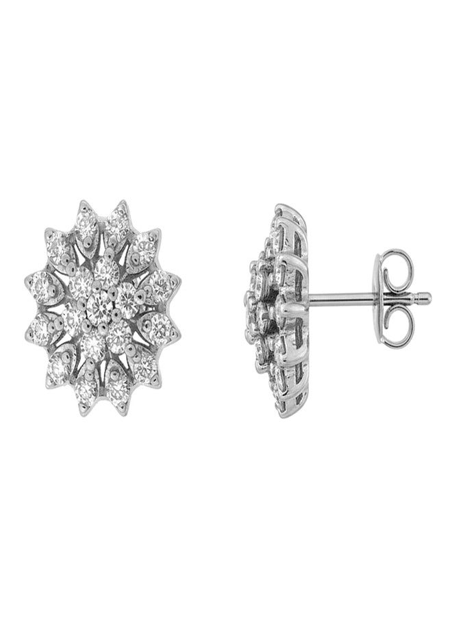 Parnika 925 Sterling Silver CZ Stud Earrings for Women & Girls | Round Halo Cubic Zirconia Tops | - Image 1