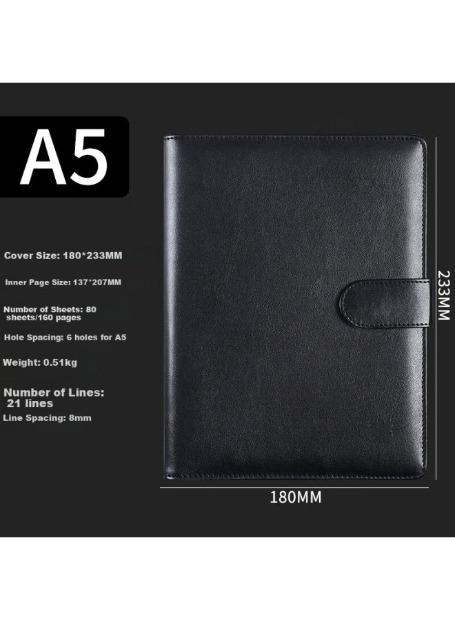 Longe Langjie Business Notebook With Detachable Buckle Loose-Leaf Notebook Removable Notebook Stationery Loose-Leaf Notepad Office Meeting Record Book Diary Customized Logo A5 Black - Image 2