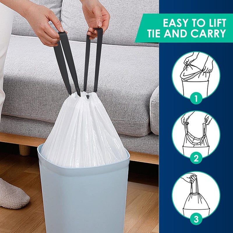 RayPard 120 Counts 2.6 Gallon Small Drawstring Trash Bags Garbage Bags by RayPard, Small Strong Plastic Bags fit 7.5-10 Liter Trash Can for Home Office Kitchen Bathroom Bedroom, White Waste Basket Liners - Image 4