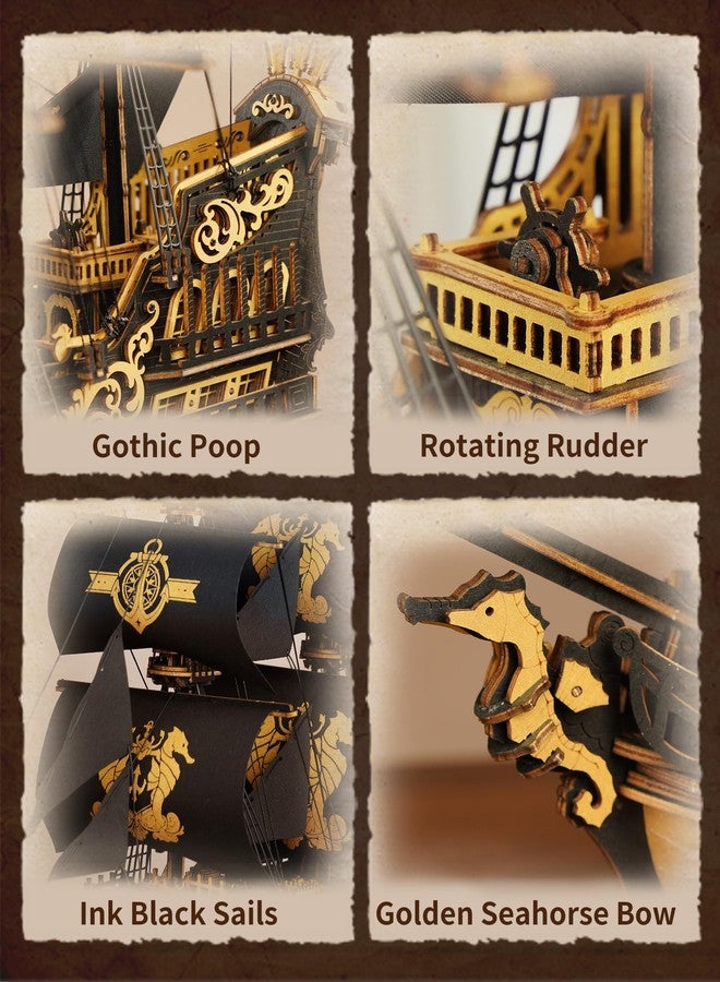 ROKR Seahorse Barque 3D Wooden Puzzle for Adult - Sailboat Model Kit, 603-Piece DIY Assembly, 1:100 Scale Sailboat MCB02 - Image 4