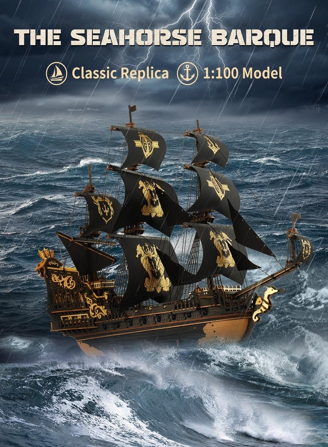 ROKR Seahorse Barque 3D Wooden Puzzle for Adult - Sailboat Model Kit, 603-Piece DIY Assembly, 1:100 Scale Sailboat MCB02 - Image 2