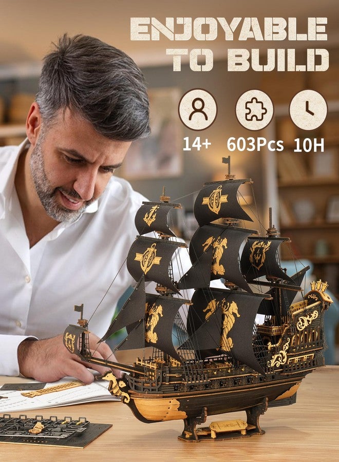 ROKR Seahorse Barque 3D Wooden Puzzle for Adult - Sailboat Model Kit, 603-Piece DIY Assembly, 1:100 Scale Sailboat MCB02 - Image 5