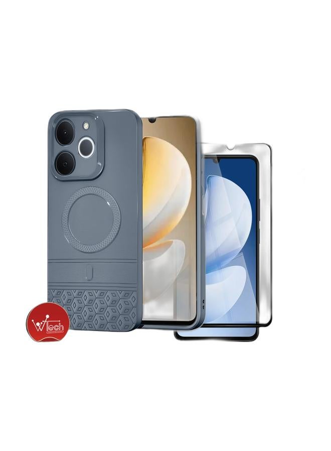 Wtech Realme Note 70 4G 2025 Soft Silicone Case with Magsafe Compatible Case Cover (MCMPMN) - Grey & Realme Note 70 4G 2025 / Realme Note 70T Premium E2E Series Full Glue Full Cover Tempered Glass Screen Protector (MSGECN) - Clear/Black Bundle - Image 1