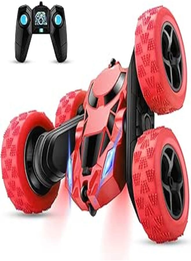 S2C S2C Remote Control Car, RC Cars Stunt Car Toy, 4WD 2.4Ghz Double Sided 360° Rotating RC Car with Headlights, Kids Xmas Toy Cars for Boys/Girls (Red) 