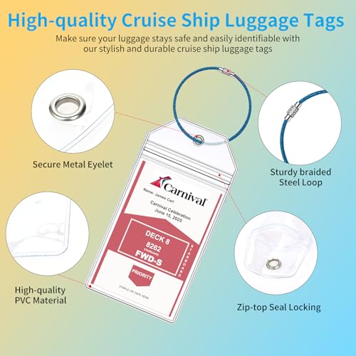 XIANGXING Carnival Cruise Luggage Tag Holders, 8 Pcs Zip Seal Clear Cruise Luggage Tag Holder with Steel Loops for All Carnival Cruise Line Ships & Tags for Cruises in 2025 & 2026 - Image 3