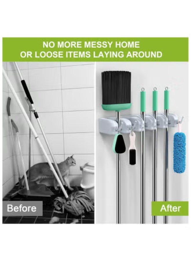 JAJEEK 🧹 Wall-Mounted Tool Holder with Wax-Coated Handlebar | Heavy-Duty Storage Organizer Rack with 5 Quick-Release Spring Clamps & 6 Hooks | Multipurpose Mount for Brooms, Mops, Rakes, Tools & Cleaning Supplies | Space-Saving Garage, Kitchen & Utility Room Solution  - Image 2