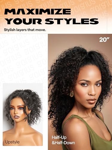 GORGIUS Glueless Curly Lace Front Wig Pre Plucked Middle Part Closure Wig 20 Inch Natural Black Pre Cut Synthetic Curl Wig Upgraded with Premium Human-Hair-Like Fiber - Image 4