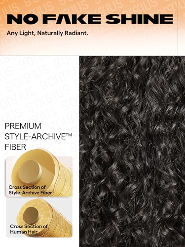 GORGIUS Glueless Curly Lace Front Wig Pre Plucked Middle Part Closure Wig 20 Inch Natural Black Pre Cut Synthetic Curl Wig Upgraded with Premium Human-Hair-Like Fiber - Image 5