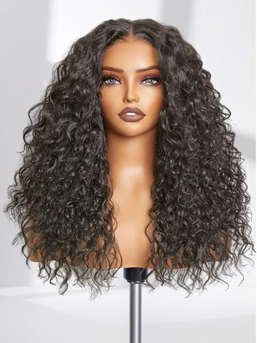 GORGIUS Glueless Curly Lace Front Wig Pre Plucked Middle Part Closure Wig 20 Inch Natural Black Pre Cut Synthetic Curl Wig Upgraded with Premium Human-Hair-Like Fiber - Image 1