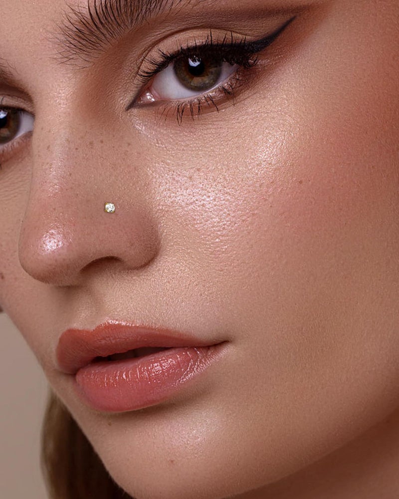 COCHARM 14K Solid Gold Bone Nose Stud 22g 1.5mm 2mm 3mm CZ Yellow Gold Nose Bone 22g Press Fit Nose Pin 7mm Long Bar NosePiercing 14Kt Nose Jewelry for Women Man - Image 4