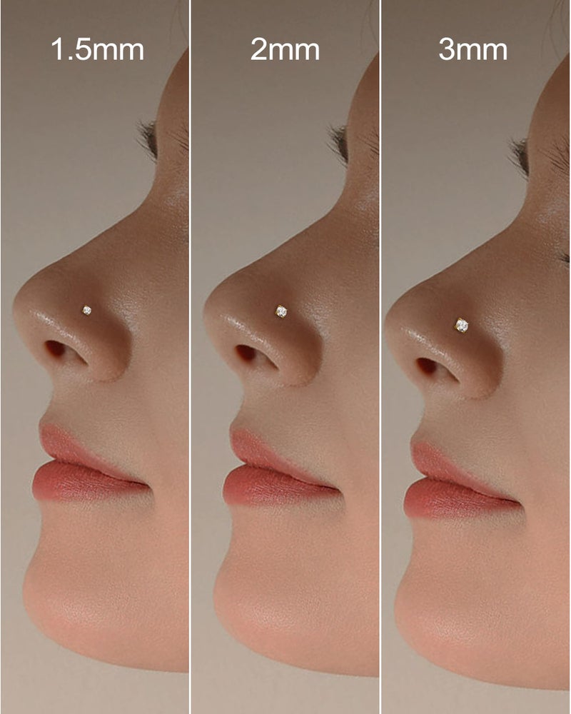 COCHARM 14K Solid Gold Bone Nose Stud 22g 1.5mm 2mm 3mm CZ Yellow Gold Nose Bone 22g Press Fit Nose Pin 7mm Long Bar NosePiercing 14Kt Nose Jewelry for Women Man - Image 5
