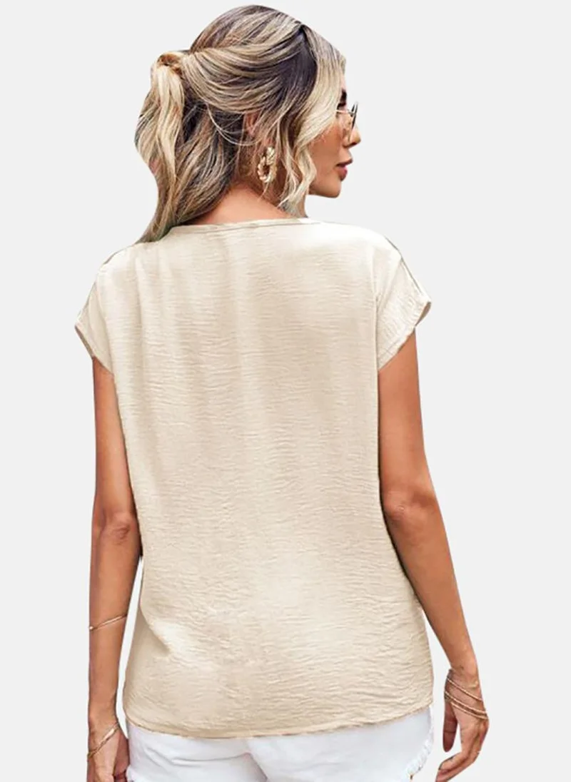 يونيكي Beige Solid Short Sleeve V Neck Tunics