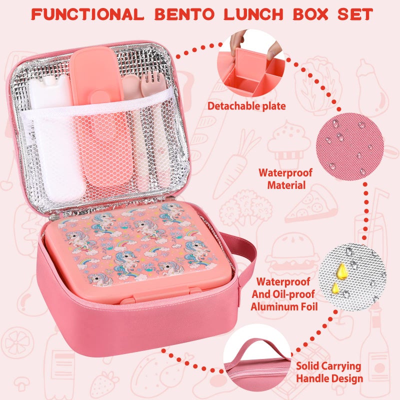 JXXM Bento Lunch Box for Kids With 8oz Soup Thermo,Leak-proof Lunch Containers with 5 Compartment,Thermos Food Jar and Lunch Bag, Food Containers for School (A-Pink(Fantasy Unicorn)) - Image 4