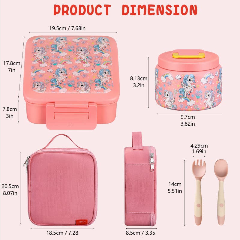 JXXM Bento Lunch Box for Kids With 8oz Soup Thermo,Leak-proof Lunch Containers with 5 Compartment,Thermos Food Jar and Lunch Bag, Food Containers for School (A-Pink(Fantasy Unicorn)) - Image 5