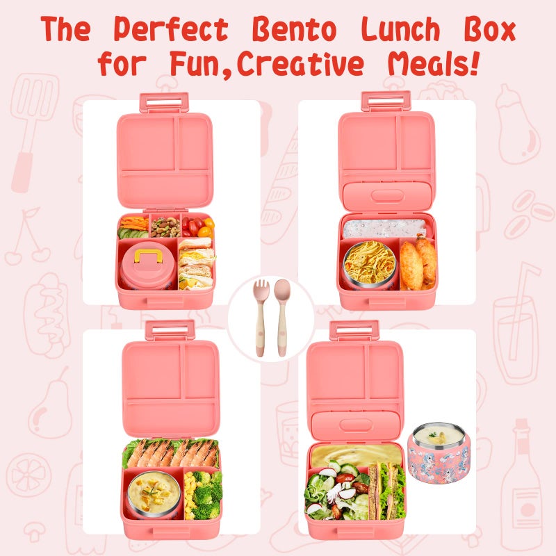 JXXM Bento Lunch Box for Kids With 8oz Soup Thermo,Leak-proof Lunch Containers with 5 Compartment,Thermos Food Jar and Lunch Bag, Food Containers for School (A-Pink(Fantasy Unicorn)) - Image 3