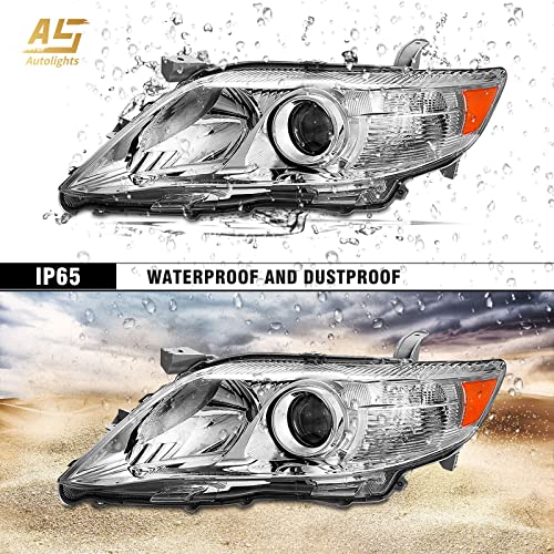 AS 2010 2011 Toyota Camry Headlight Assembly Replacement for 10-11 Toyota Camry Base/LE/XLE Sedan Projector Chrome Housing Amber Reflector Clear Lens Pair - Image 4
