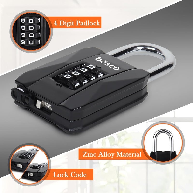 Bosco Heavy Duty Combination Padlock for Door, Gate, Gym Locker, Main Gate – Keyless Number Lock with Adjustable Shackle – Strong Security Lock for Indoor & Outdoor Use (Black, 1 Pack) - Image 3