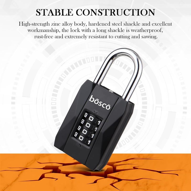 Bosco Heavy Duty Combination Padlock for Door, Gate, Gym Locker, Main Gate – Keyless Number Lock with Adjustable Shackle – Strong Security Lock for Indoor & Outdoor Use (Black, 1 Pack) - Image 5