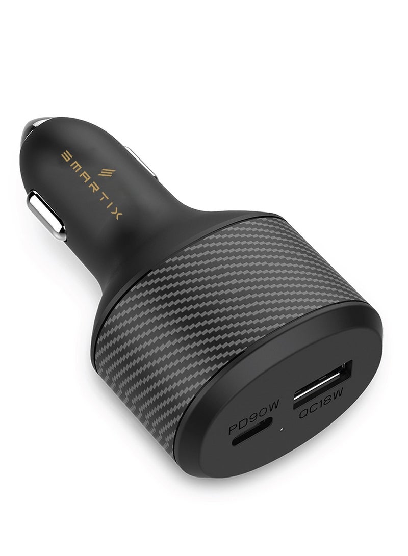 Smartix Premium 108W Car Charger USB-C PD 3.0 & QC 3.0 | 90W USB-C Fast Charger for Laptop, Phone & Tablet | Dual Port – Type-C & USB-A | All-Metal Body, MultiProtect Safety – Black - Image 2