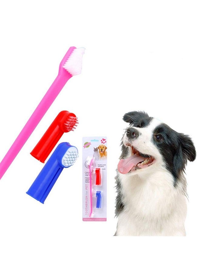 مجموعة فرشاة أسنان لتنظيف الحيوانات الأليفة مكونة من قطعتين مع فرشاة أسنان مزدوجة الرأس وفرشاة أسنان للإصبع لجميع سلالات القطط والكلاب والجراء (قد يختلف اللون) - Image 1