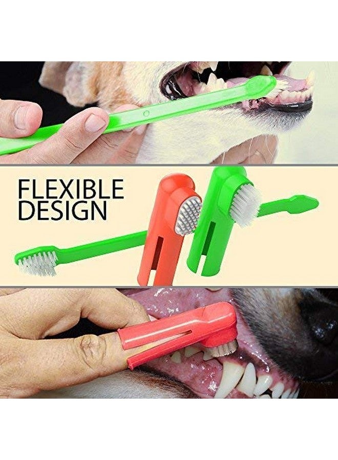 مجموعة فرشاة أسنان لتنظيف الحيوانات الأليفة مكونة من قطعتين مع فرشاة أسنان مزدوجة الرأس وفرشاة أسنان للإصبع لجميع سلالات القطط والكلاب والجراء (قد يختلف اللون) - Image 4