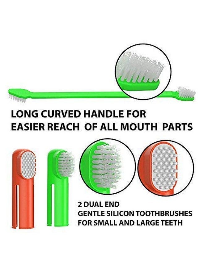 مجموعة فرشاة أسنان لتنظيف الحيوانات الأليفة مكونة من قطعتين مع فرشاة أسنان مزدوجة الرأس وفرشاة أسنان للإصبع لجميع سلالات القطط والكلاب والجراء (قد يختلف اللون) - Image 2