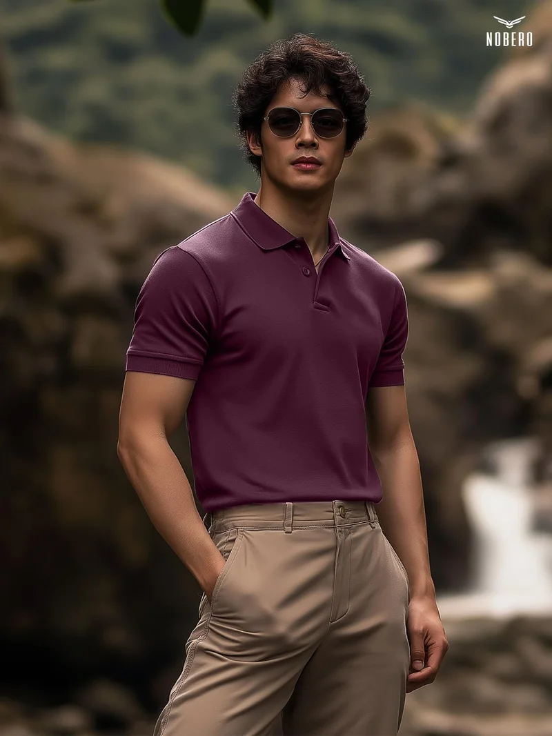 NOBERO  Men's Cotton Solid Polo Shirt  | Best Price UAE