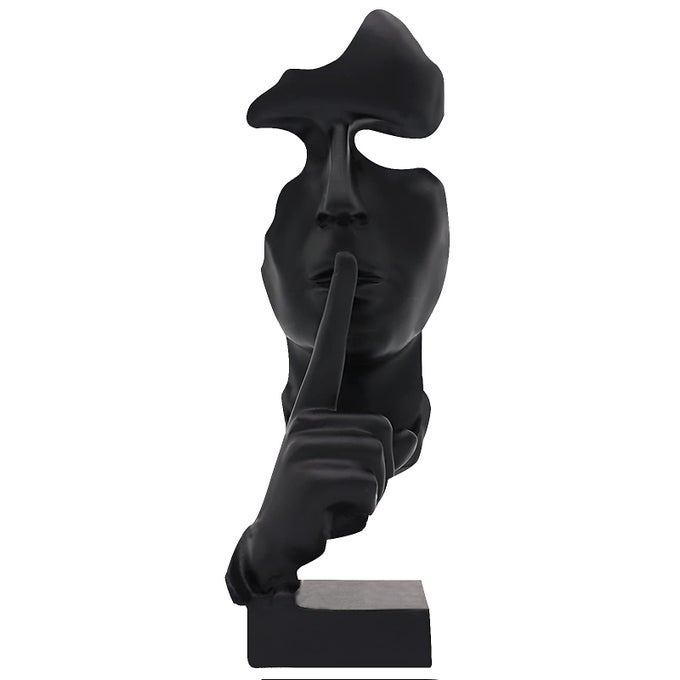 THINKER STATUE SILENCE IS GOLD ABSTRACT ART FIGURINE MODERN HOME RESIN SCULPTURES DECORATIVE OBJECTS PIANO DESKTOP DECOR FOR CREATIVE ROOM HOME OFFICE STUDY DECOR BLACK